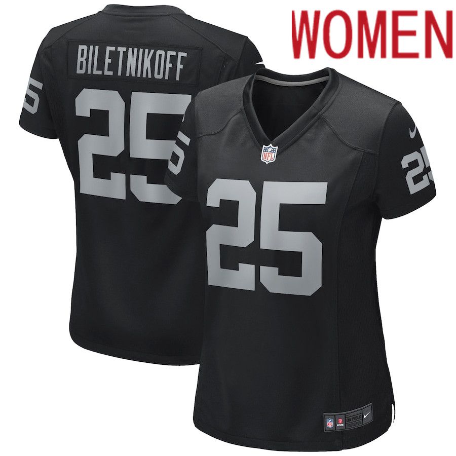 Women Oakland Raiders 25 Fred Biletnikoff Nike Black Game Retired Player NFL Jersey